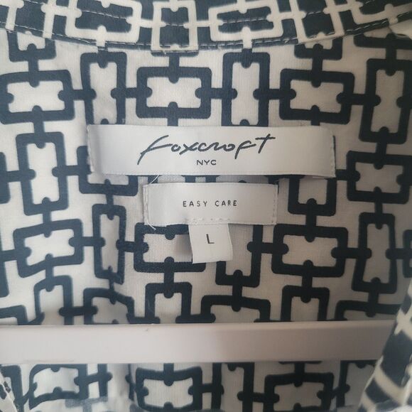 Foxcroft Easy Care Geometric Button Up Shirt Womens Large White Black 3/4 Sleeve - Picture 6 of 9